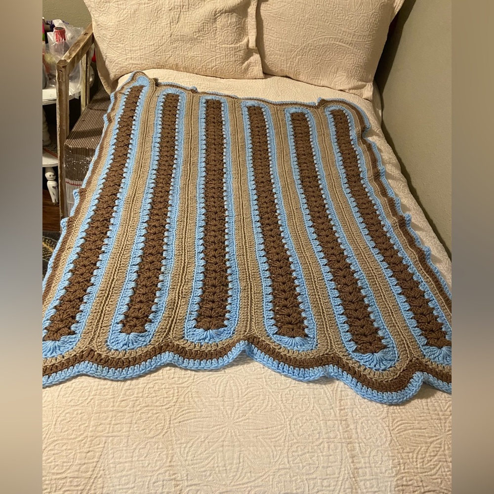 Handmade Crocheted striped afghan